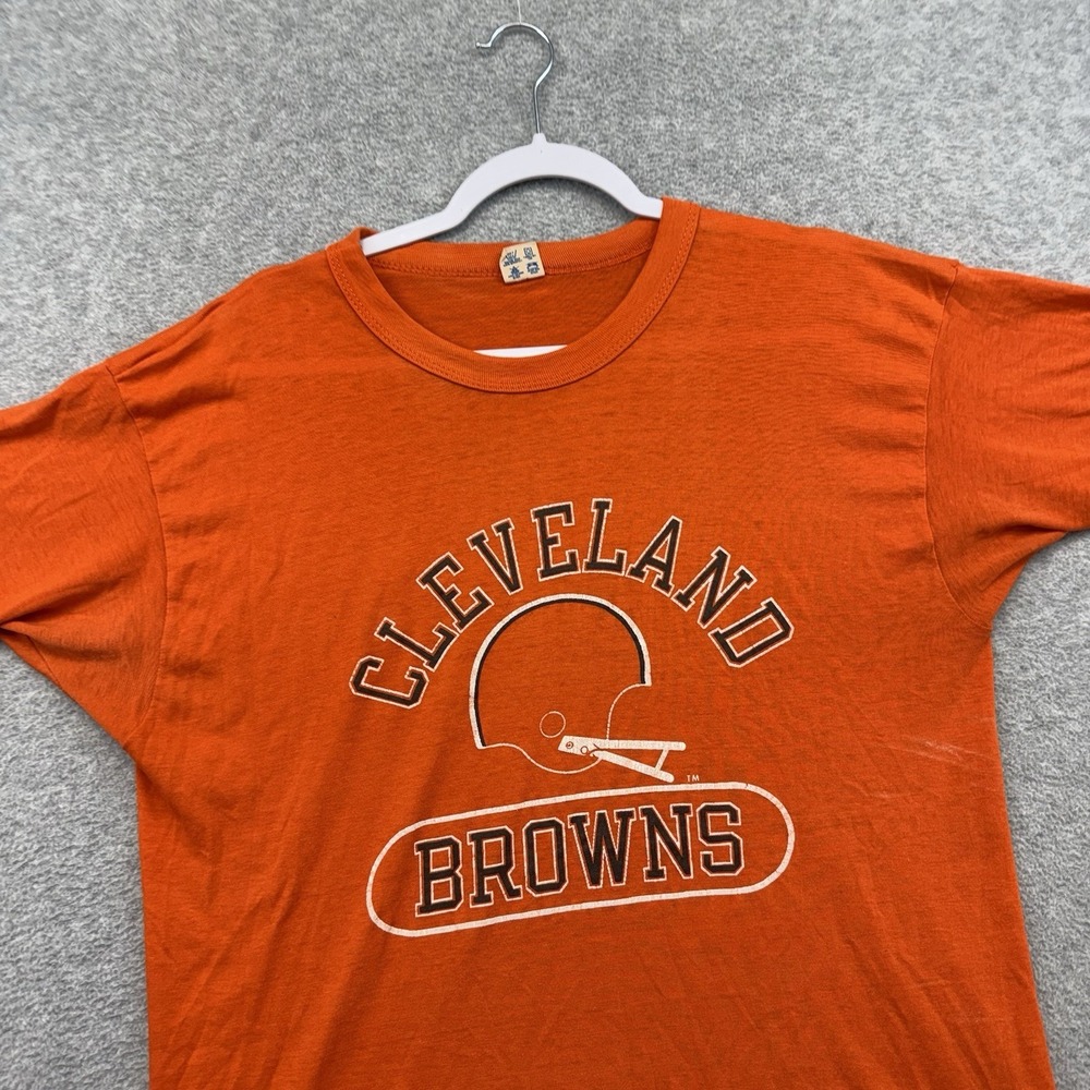 Vintage Cleveland Browns NFL‎ T-Shirt Mens L Orange Thin 70s 80s Spellout 50/50
